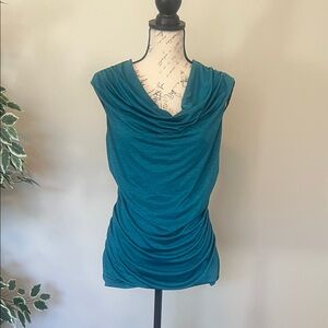 AB Studio Teal Drape Neck Blouse
